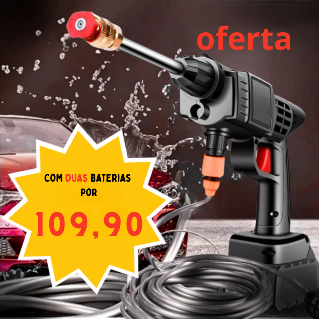 Pistola Lava Jato Lavadora de Alta Pressão Portátil Recarregável 2 Bateria P/ Carros E Jardins Linha Residêncial Bivolt