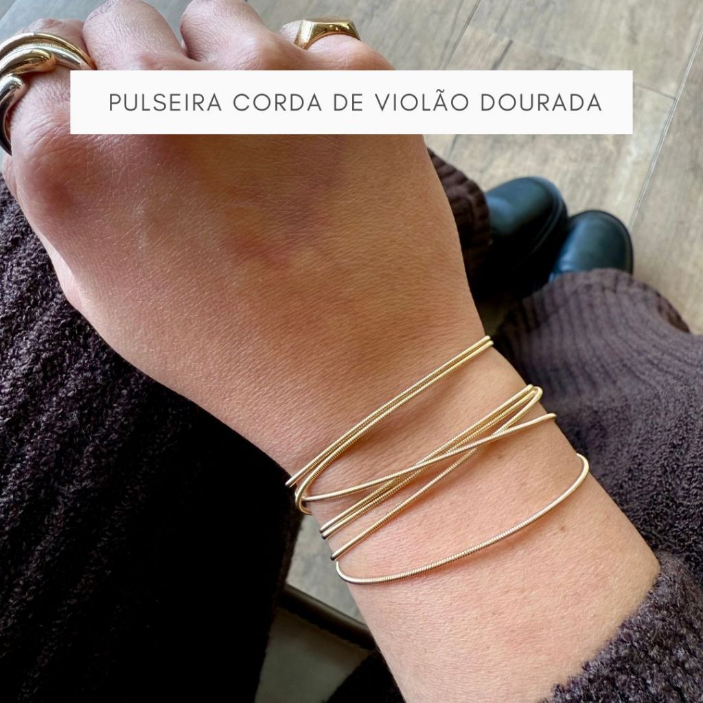 Pulseira Corda de Violão Banhada a Ouro 18k Antialérgica 1,20m – Pulseira, Colar e Tornozeleira Versátil Feminina