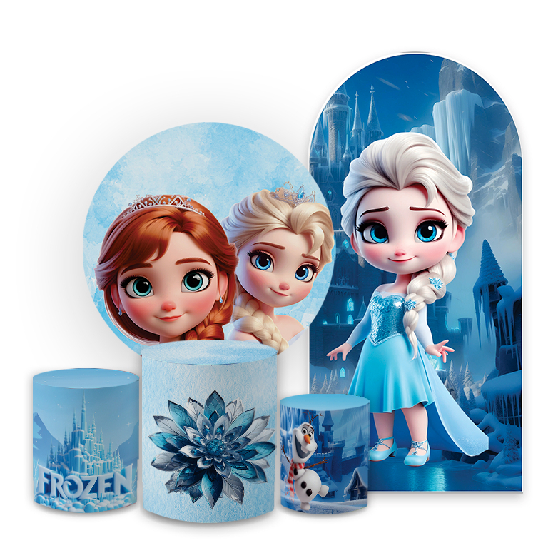 Capas Painel Redondo Frozem + Trio Cilindro + Painel Romano Decoração Els@ Festa Aniversário Sublimados em Oferta na Shopee