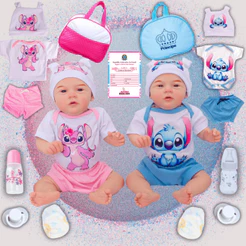 Gêmeos Bebê Reborn Boneca Realista Mary Menina e Menino Silicone Bolsa Maternidade