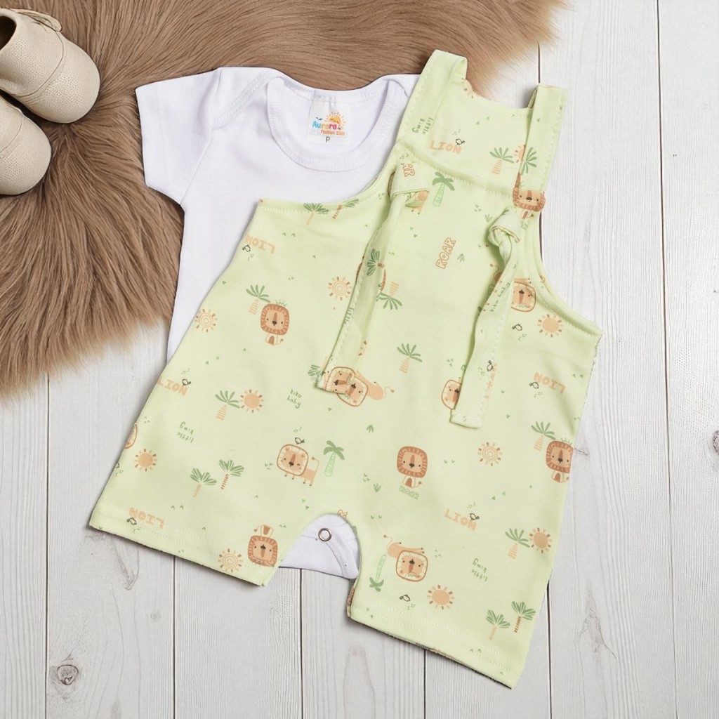 Jardineira e Body Infantil Conjunto Macacão Menino Bebê Verão