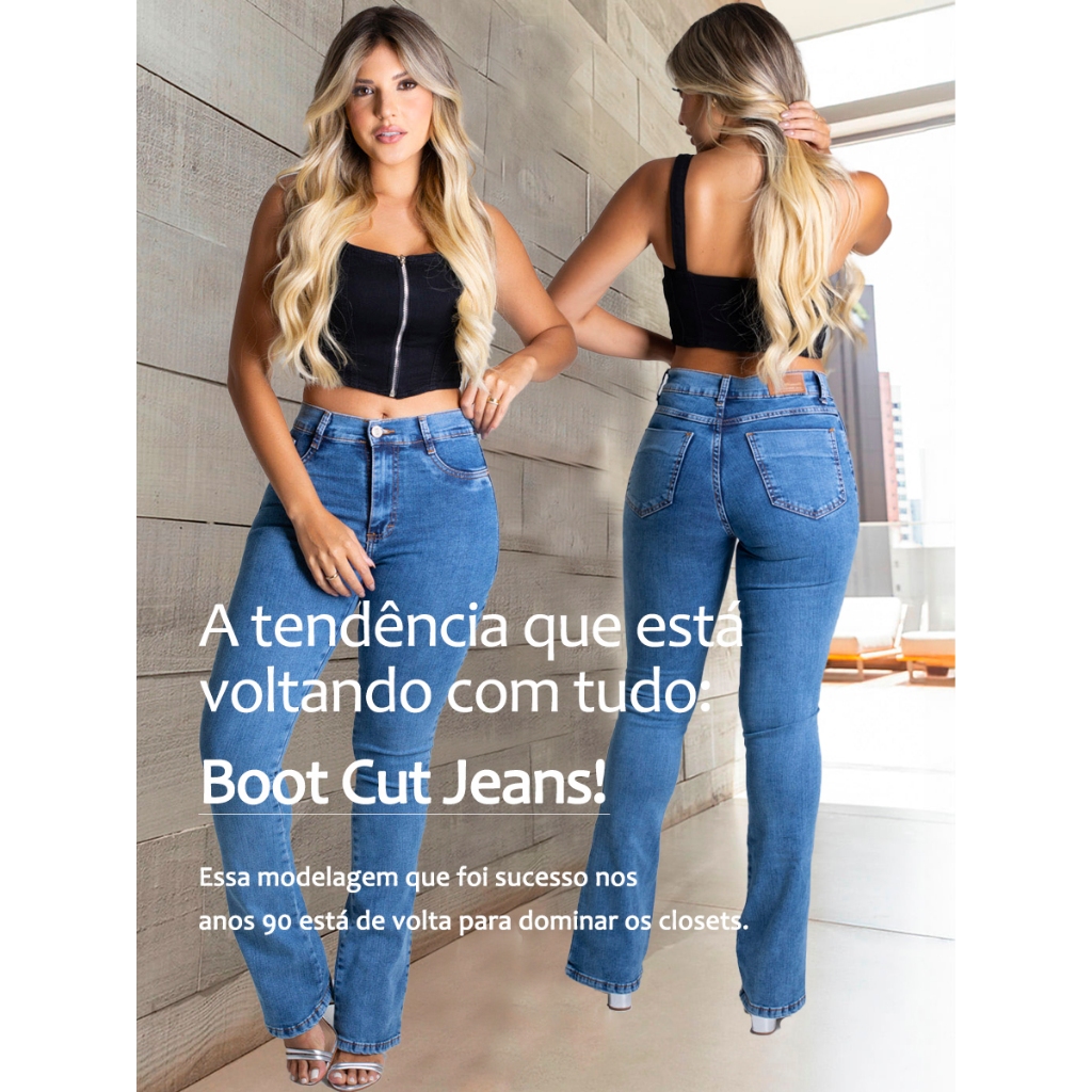 Calça Feminina Sawary Jeans Original Lycra Elastano Flare Bootcut Boca Sino Legítima Cintura Alta
