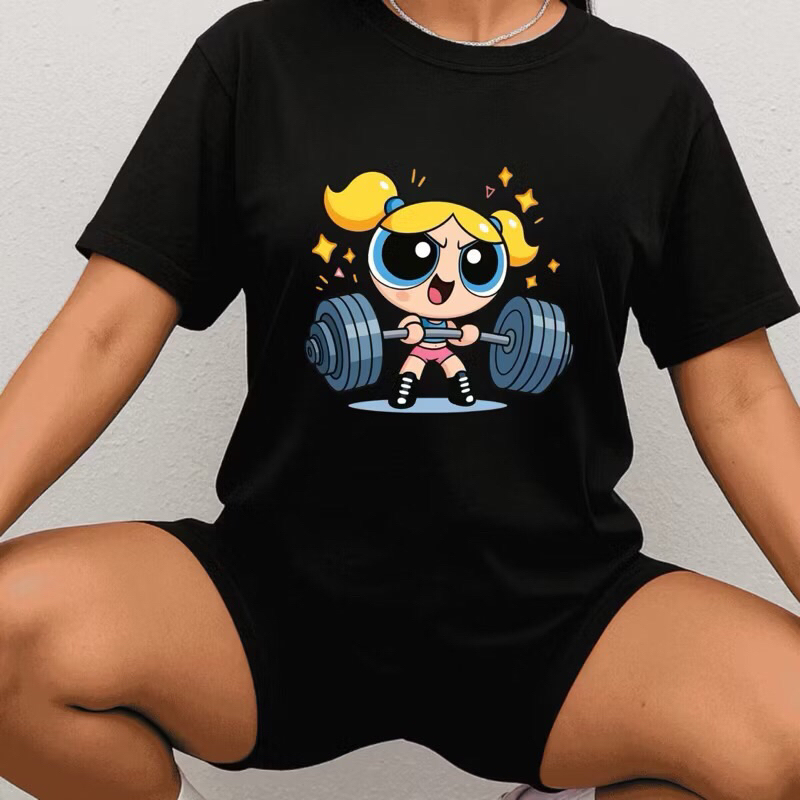 T- Shirt Blusa Feminina Academia Fitness para Treino Estampa Desenho Meninas Super Poderosas