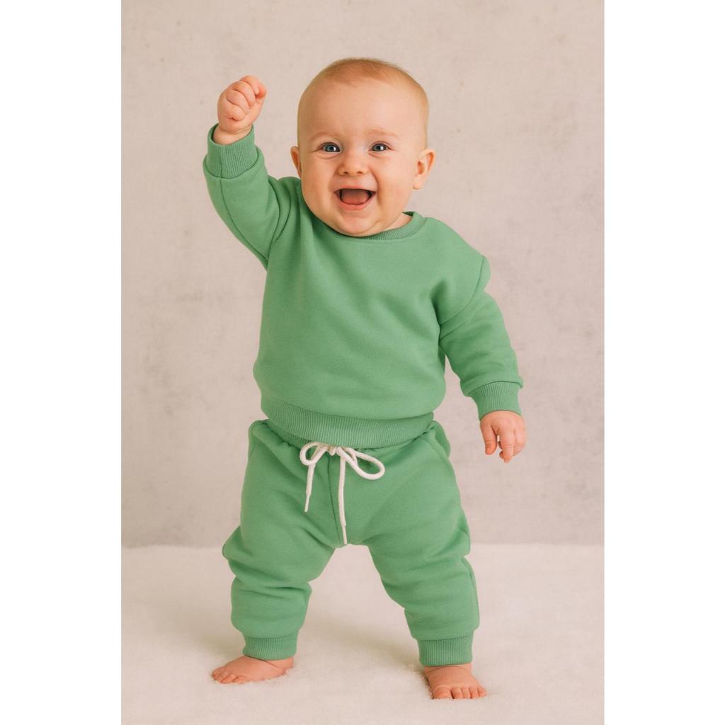 Conjuntos moletom quentinho flanelado gola careca unissex bebes liso em Oferta na Shopee