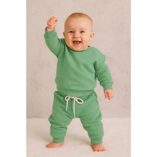 Conjuntos moletom quentinho flanelado gola careca unissex bebes liso em Oferta na Shopee