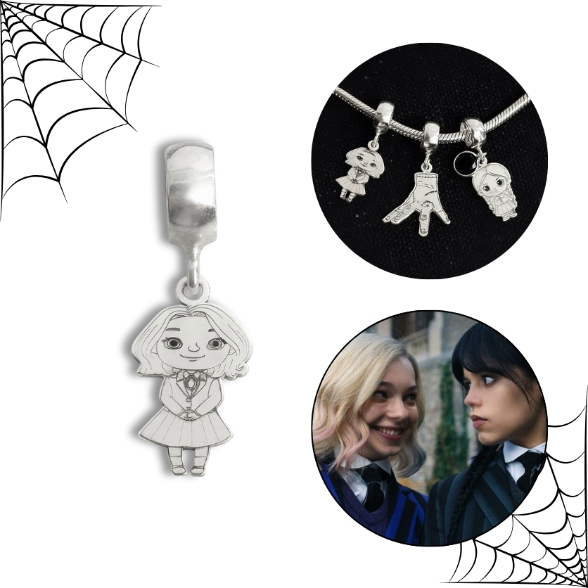 Berloque Enid Personagem Wandinha em Prata 925 Vandinha Addams Compatível com Pulseiras de Berloques