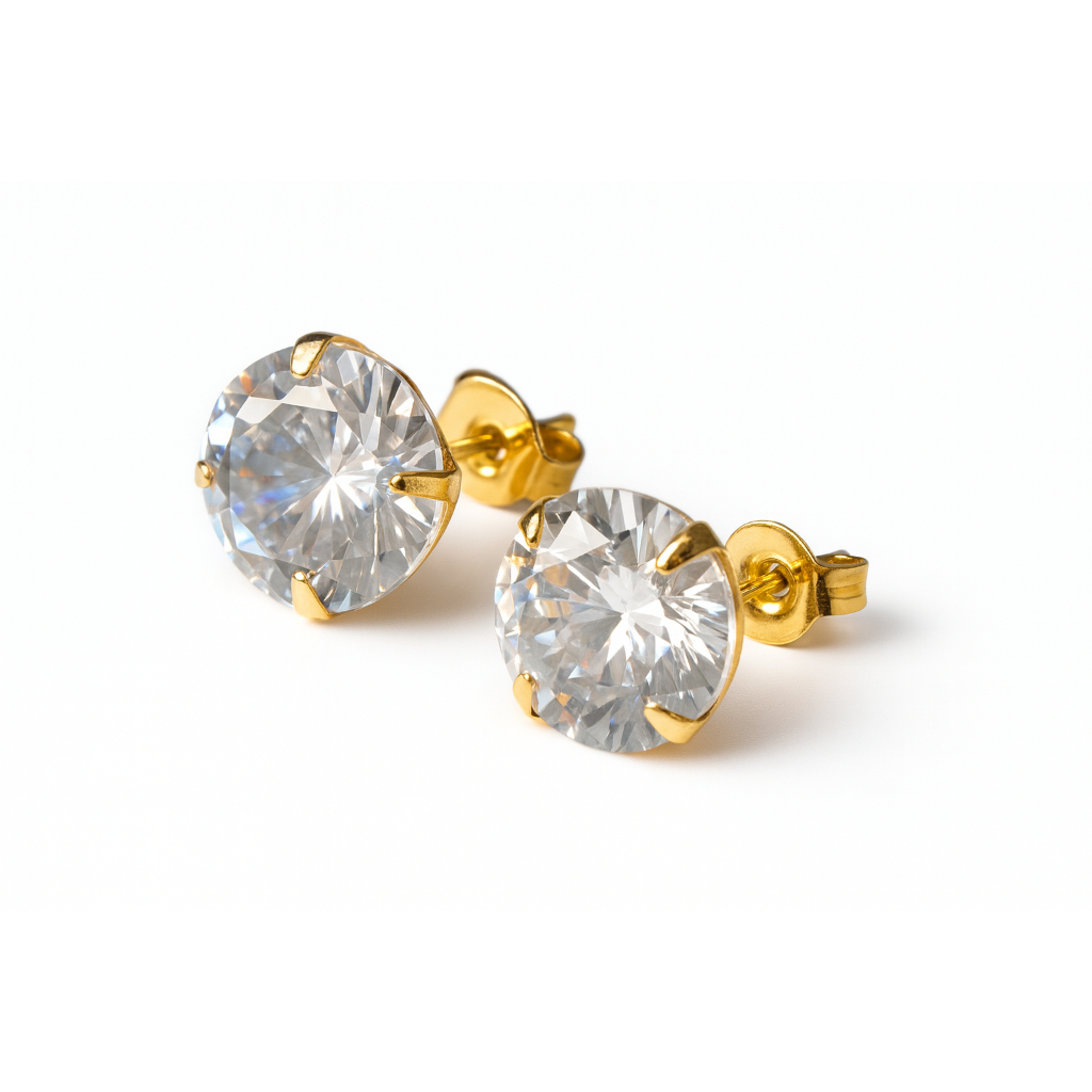 Brinco masculino com pedra dourado - zircônia