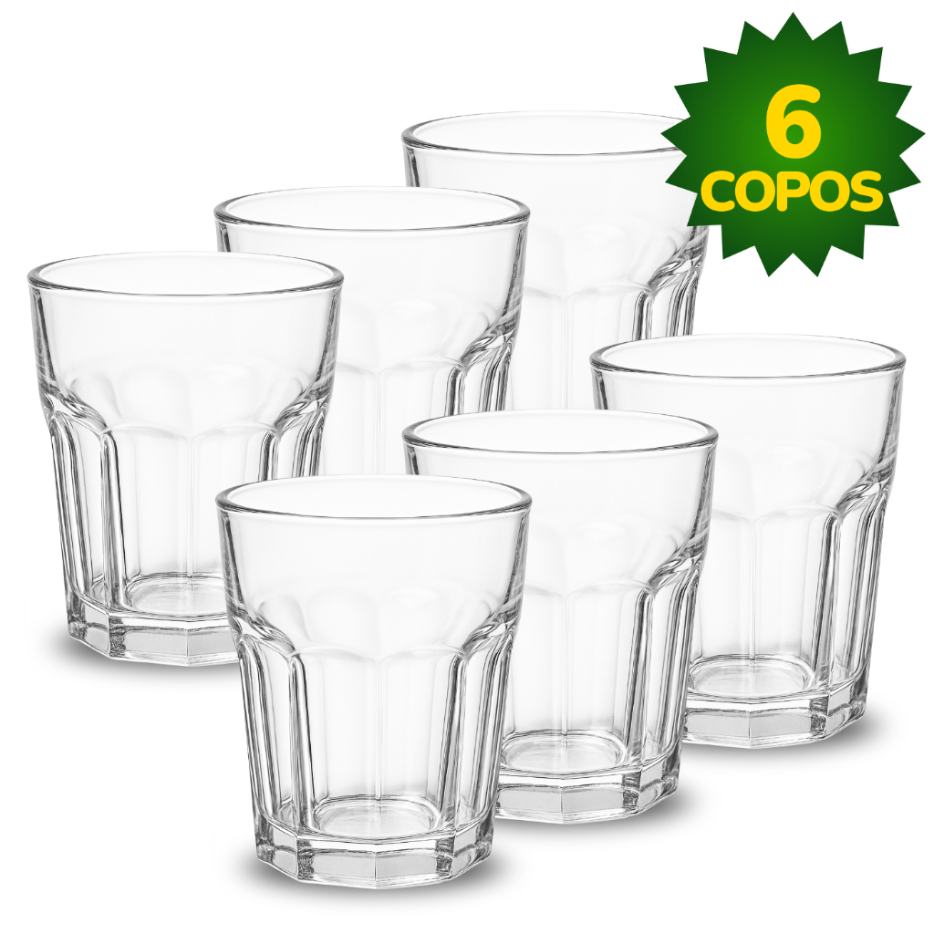 Jogo De Copos Vidro Suco Água Refri Vidro Reforçado em Oferta na Shopee