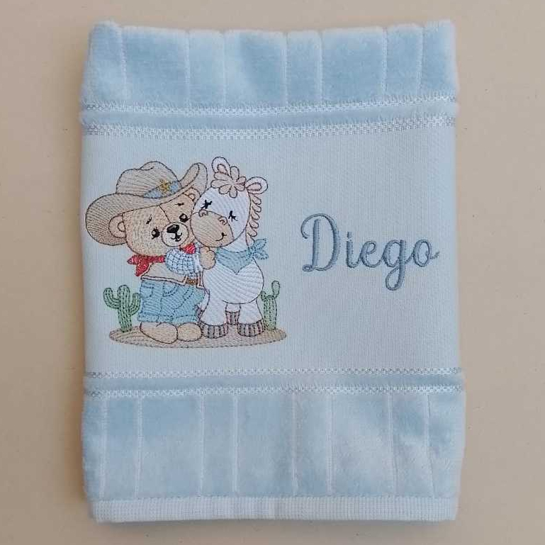 Toalhinha de Boca Personalizada  - Para Menino - Ursinho Cowboy e Nome Bordado- Para Mão e Boca