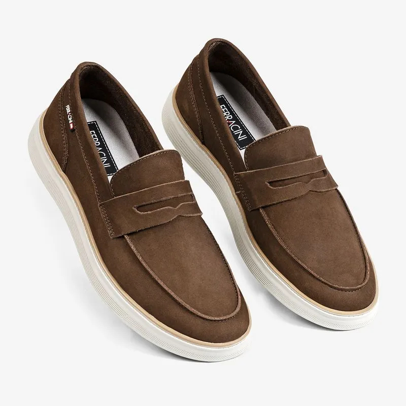 Mocassim Masculino Couro Legitimo Ferracini Marrom Café Prisma 7270-697B