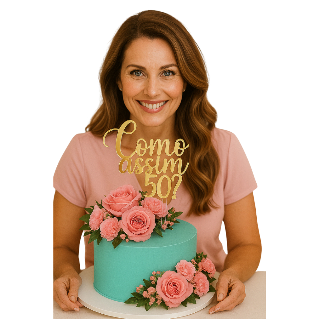 Topo de Bolo “Como Assim 50?” – Espelhado Luxo 🎉 em Oferta na Shopee