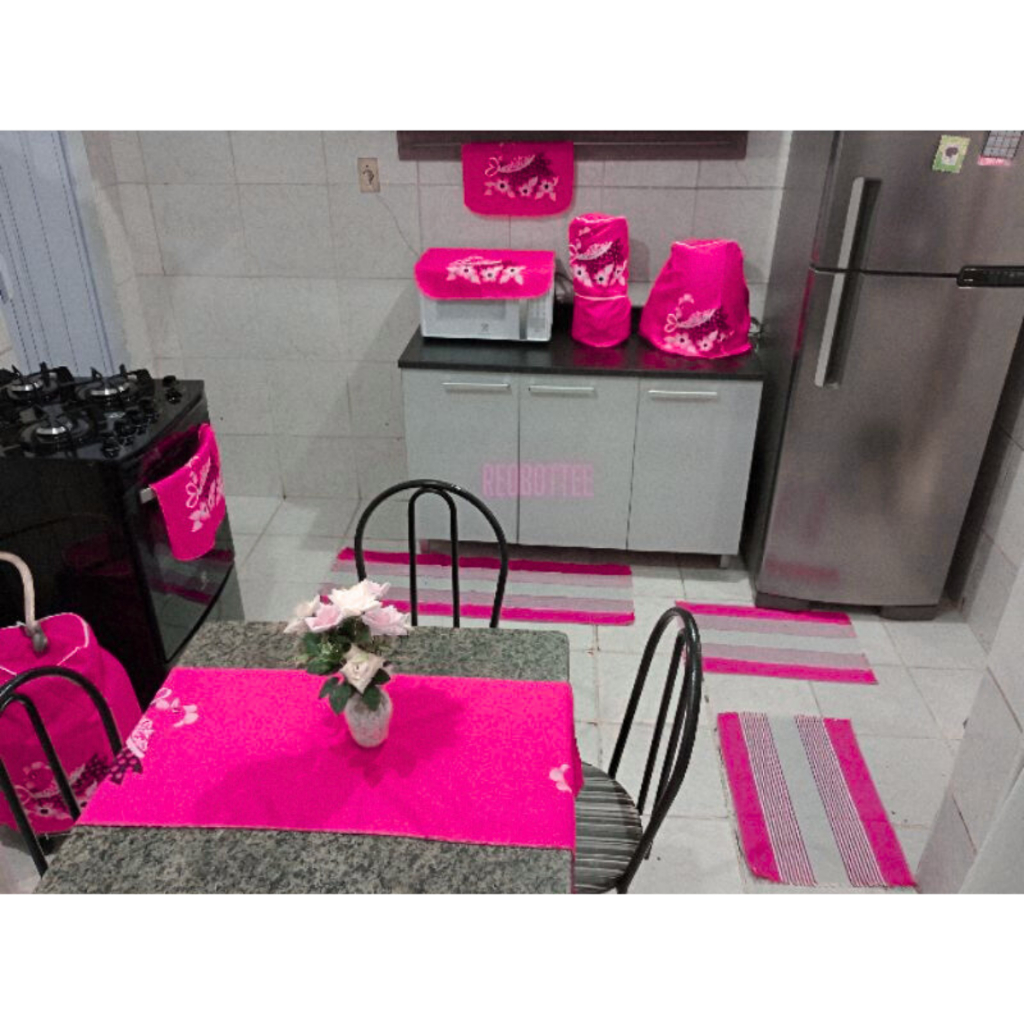 Kit Tapete Pano Cozinha 10 Peças Passadeira Estampado Capa Utensílio Tecido Algodão Barato Envio 24h