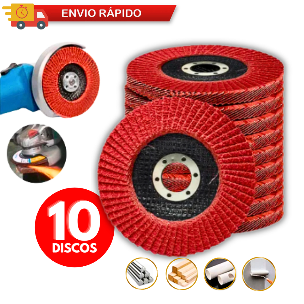 Kit 05 | 10 Discos Flap Desbaste Lixamento Rebolo Abrasivo 4.1/2'' 115mm 40 80 Grãos