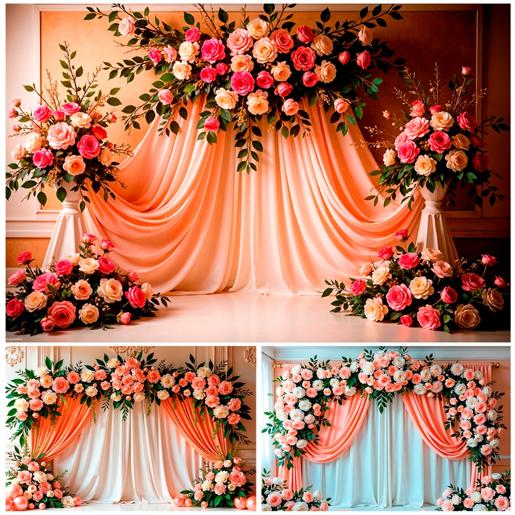 Fundo Fotográfico em Tecido Floral Cenários Casamento 3d 1,50x2,20 Mt
