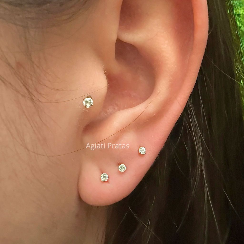 Kit Trio de Brincos Prata 925 Mini Ponto de Luz 2mm Segundo Furo e Cartilagens em Oferta na Shopee