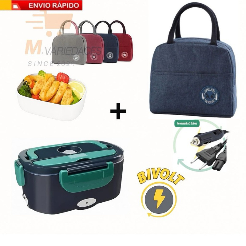 Marmita Elétrica com 2 Cabos para Carro e Tomada Bivolt 110V/220V e 12V/24V | Prática e Portátil