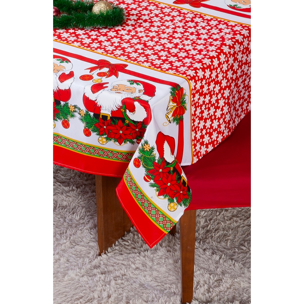 Toalha de Mesa Natalina Oxford Estampado Decoração de Natal 4/6/8/10 Lugares