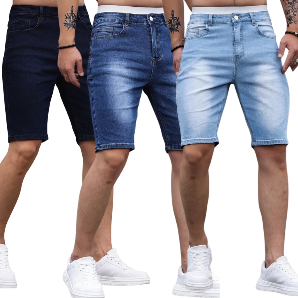 Kit 3 Bermudas Jeans Masculina C/ Lycra Elastano Excelente Qualidade