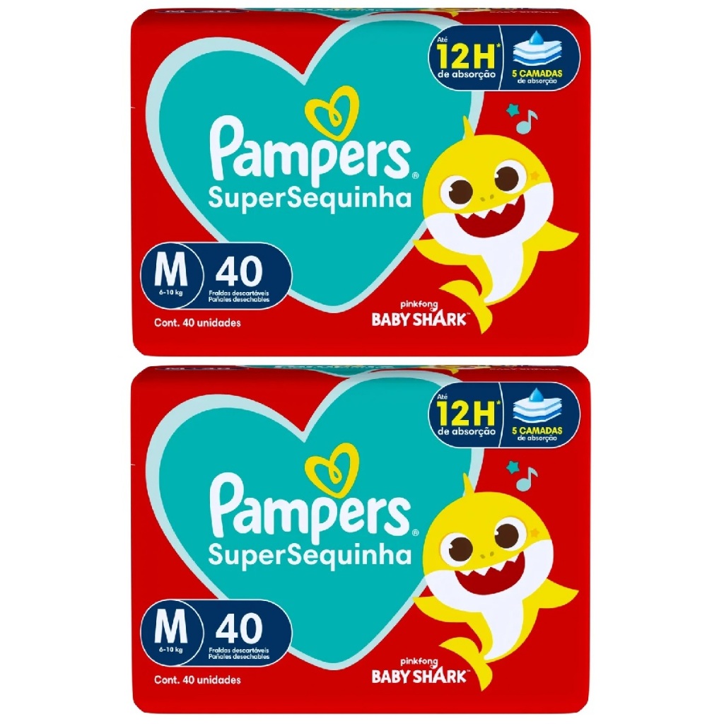 1 Kit c/ 2 pacotes Fralda Pampers Supersec M 40un cada - Total 80un em Oferta na Shopee