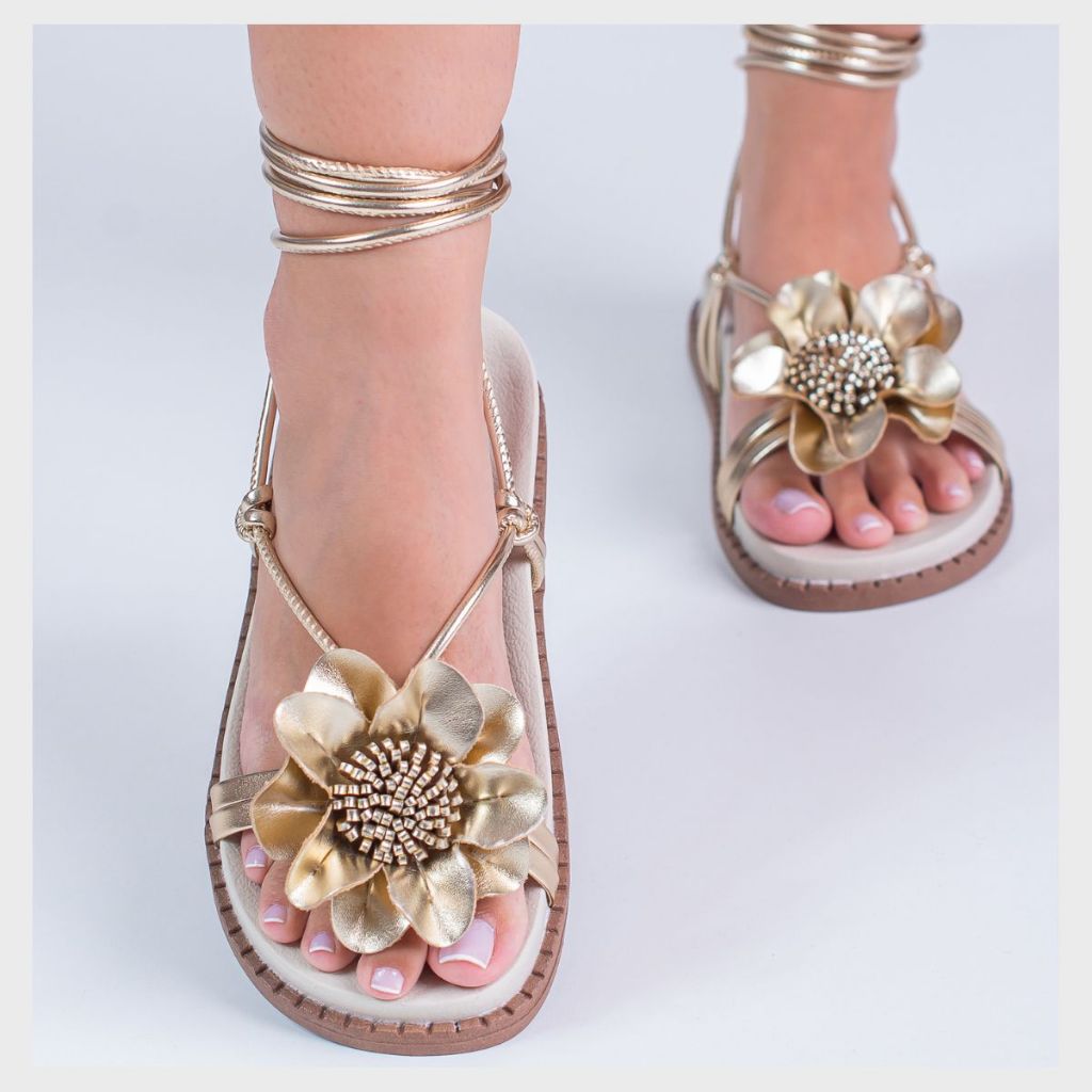 Papete Feminina Flor Laser Cabedal  Flores Rasteira Feminina  Flor Laser Cabedal