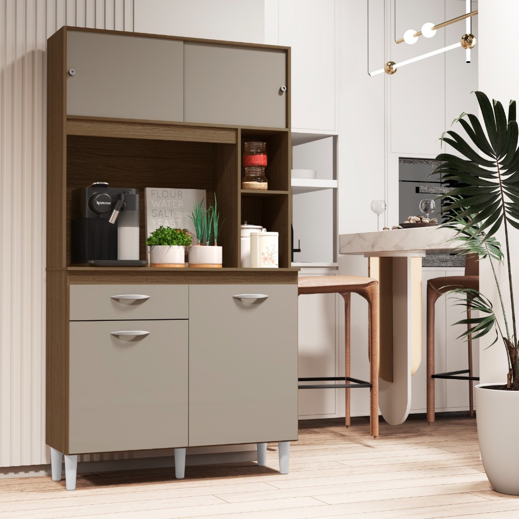 Armário Paneleiro de Cozinha Completo Com Portas E Gaveta Organizador Casa Multiuso Duda 172x90x35cm