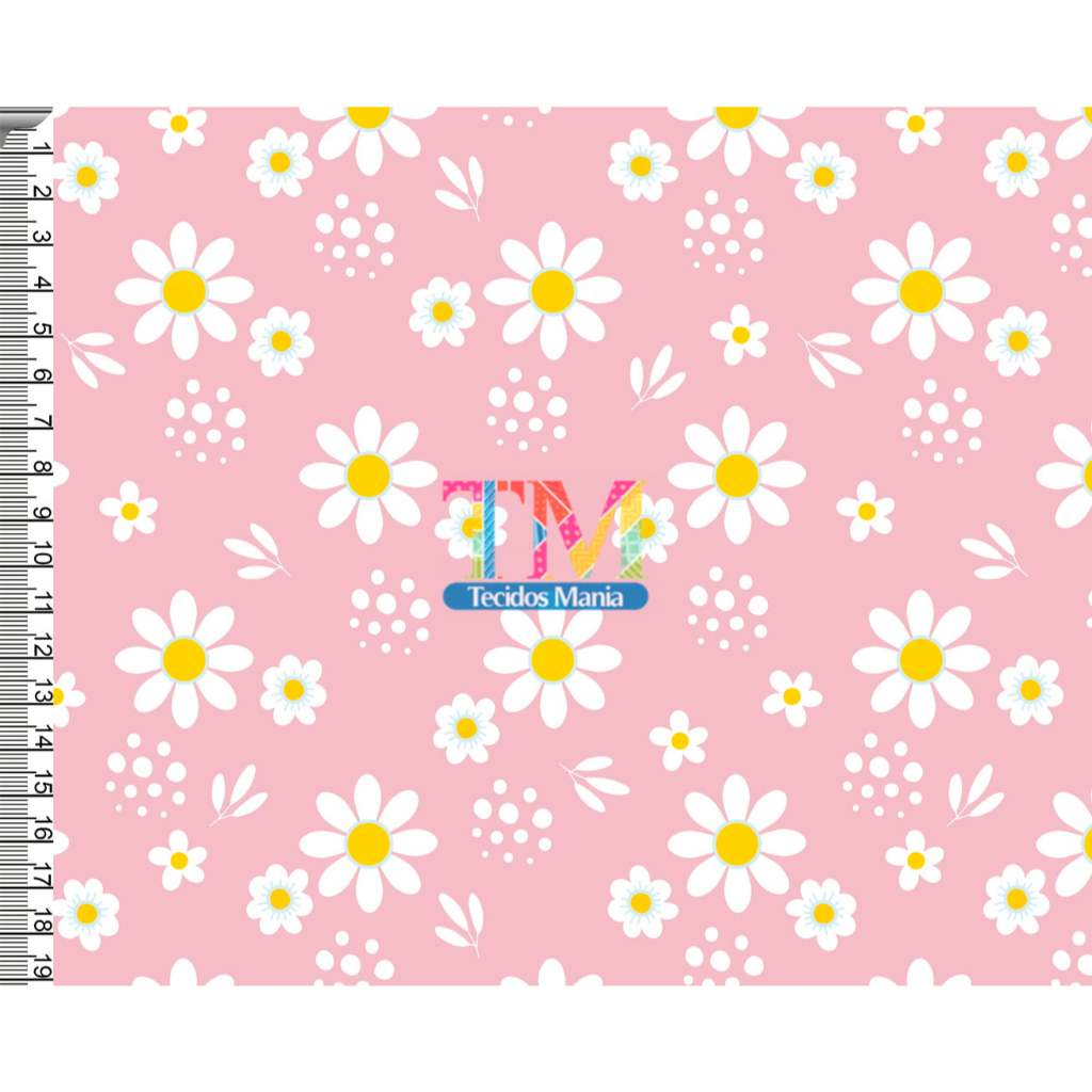 Tecido OXFORD estampado digital - Margaridas Brancas em Oferta na Shopee