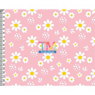 Tecido OXFORD estampado digital - Margaridas Brancas em Oferta na Shopee