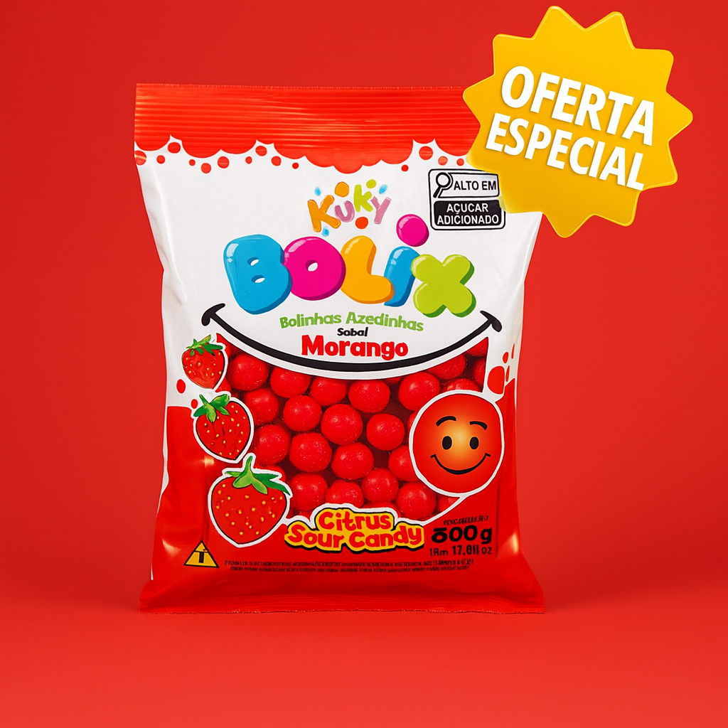 Bala de Goma Confeitada Azedinha Bolix Morango 500g - Kuky