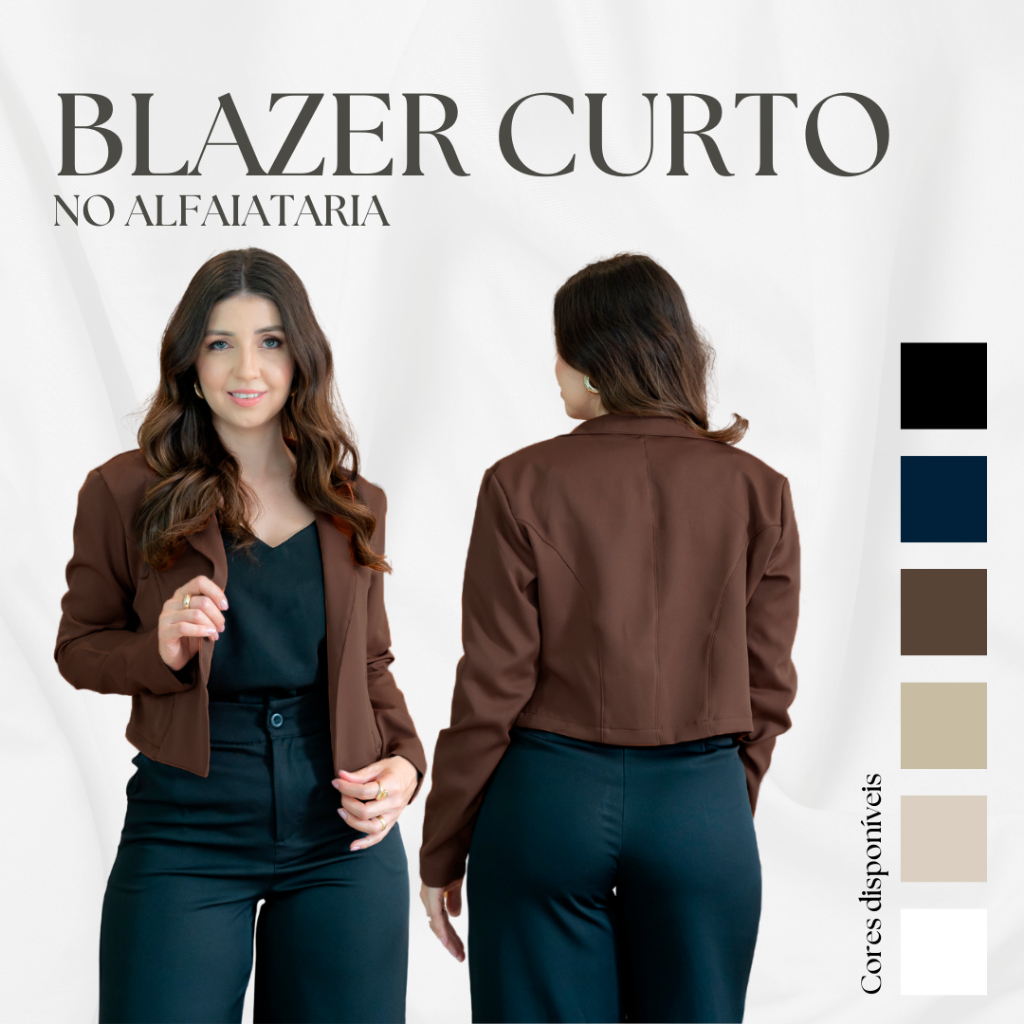 Blazer Alfaiataria Feminino Curto Social Casaco Elegante Casaquinho Blazer Croped Normal e Plus