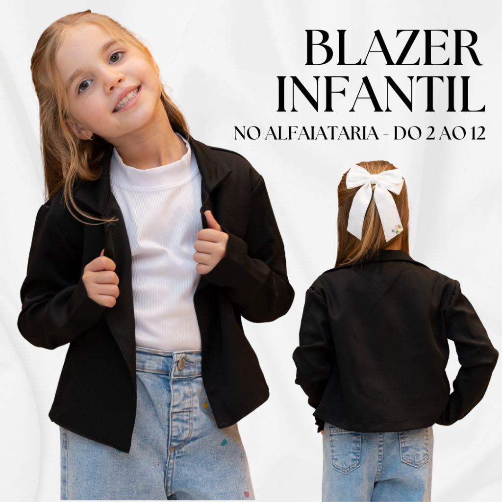 Blazer Infantil Feminino Menina Elegante no Alfaiataria Casaco Diva Juvenil de  2 aos 12 anos