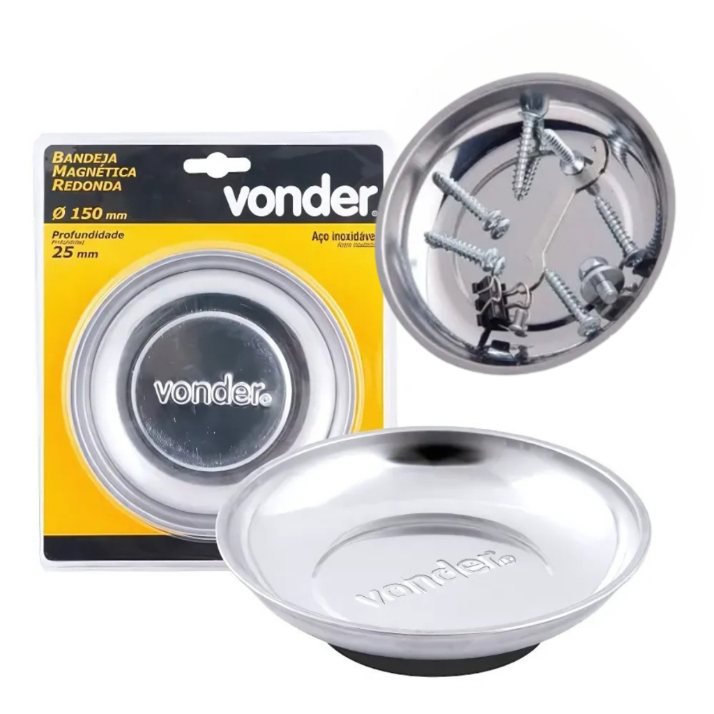 Bandeja Magnética Redonda Prato Imã Porcas Parafusos Oficina Mecânico Vonder Aço Inox Resistente