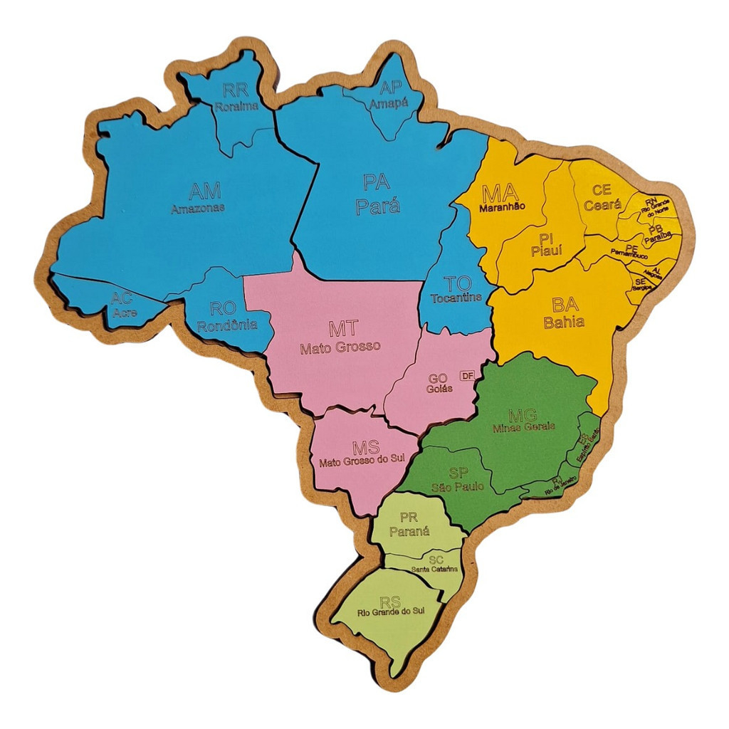 Quebra-cabeça 3D Mapa Grande Pedagógico Brinquedo Infantil Educativo Em Madeira Brasil 26x26cm