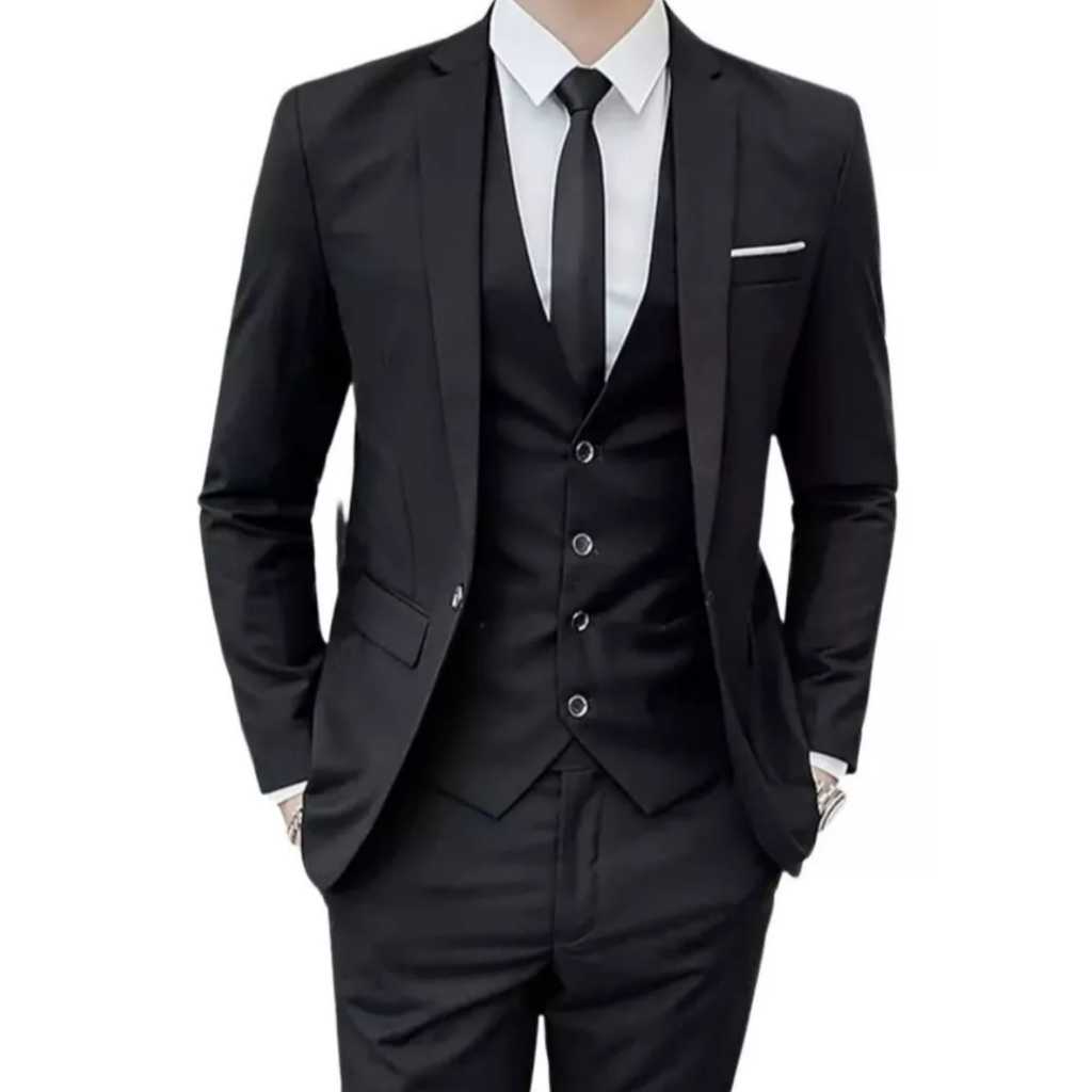 Terno Masculino Oxford Completo Preto Premium Corte Italiano 2026 (Paleto+calça+colete) Direto da Fabrica Gramatura 180