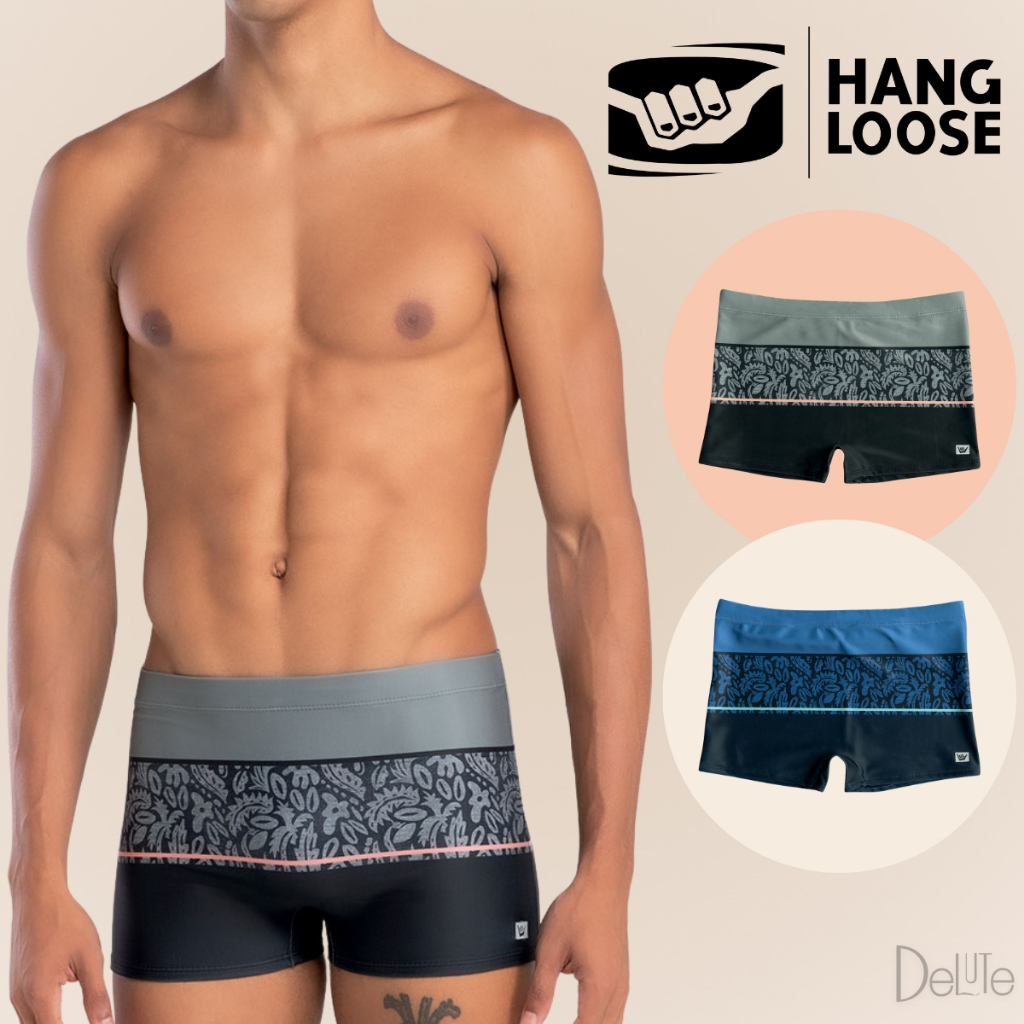 Sunga Hang Loose Modelo Boxer Forrada Estampa de Folhagem com Cordão de Regulagem FPS 50 Moda Praia