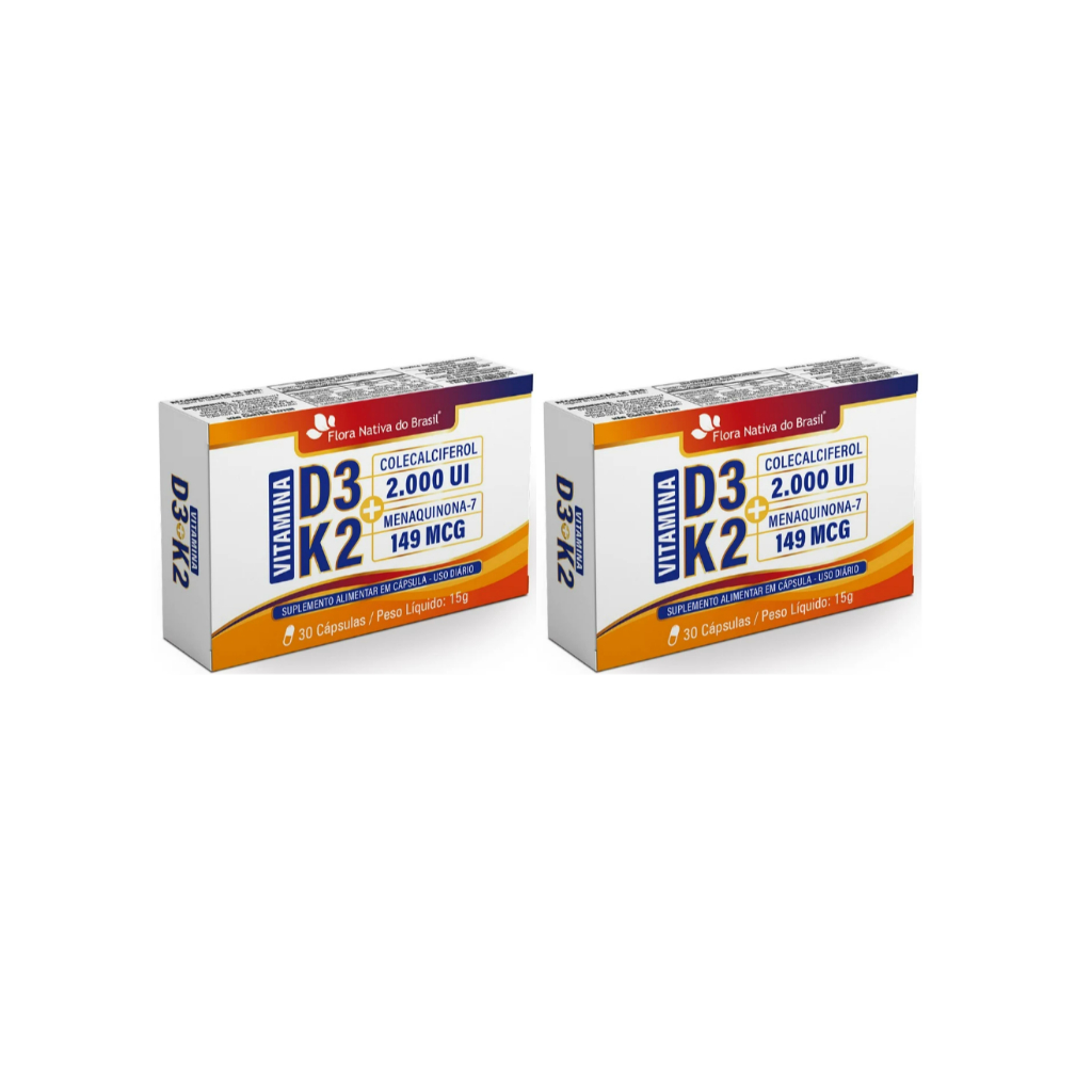 Kit 2x Vitamina D3 K2 2000ui (30 cápsulas) - Flora Nativa do Brasil