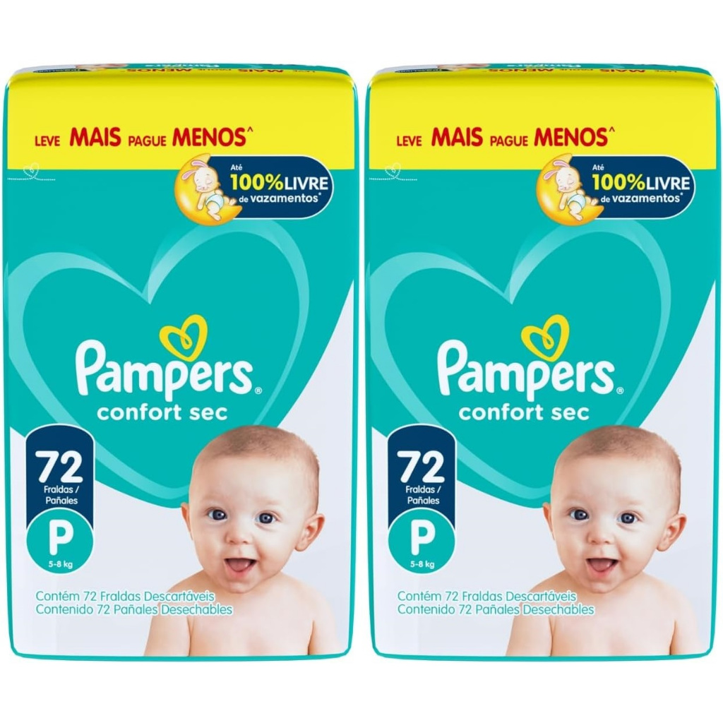 Kit 2ptes Fralda Pampers Confort Sec P 72un 5-8kg - Total144 unidades EQ.1