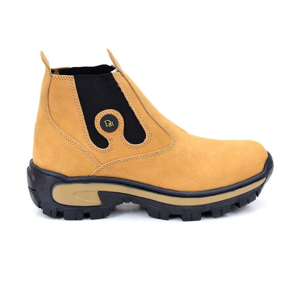 Bota Botina Masculina Couro Legítimo Amarelo Nobuck Trabalho Rodeio Palmilha em Gel