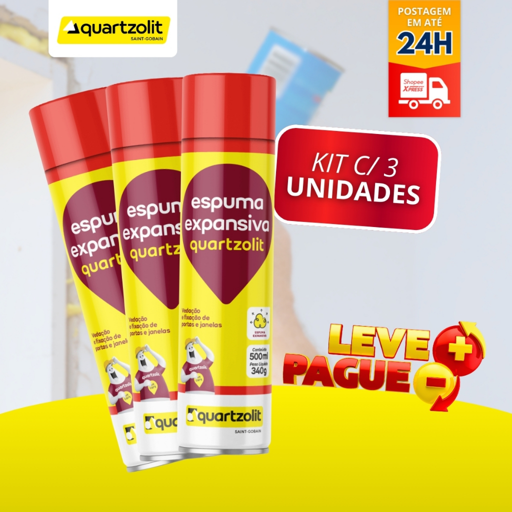 3 Unidades Espuma Expansiva 500ml/340g Quartzolit