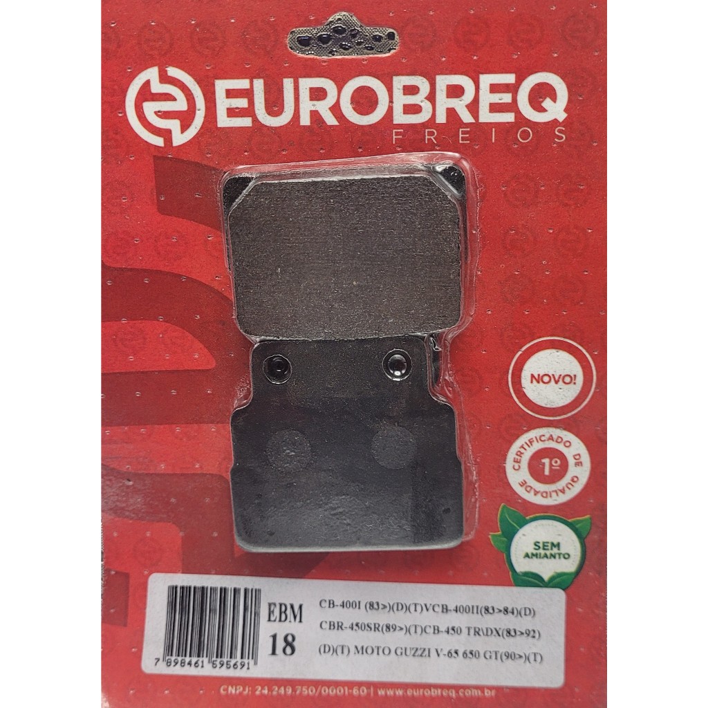 Pastilha de Freio EUROBREQ EBM-18 – CB 400I / CB 400II / CBR 450 SR / CB 450 TR / CB 450 DX