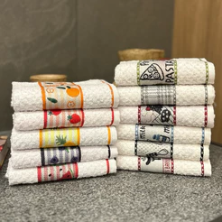 Kit 10 Panos de Prato Jacquard Gourmet Premium Atoalhado Felpudo 100% Algodão Toalha de Copa 45x70cm