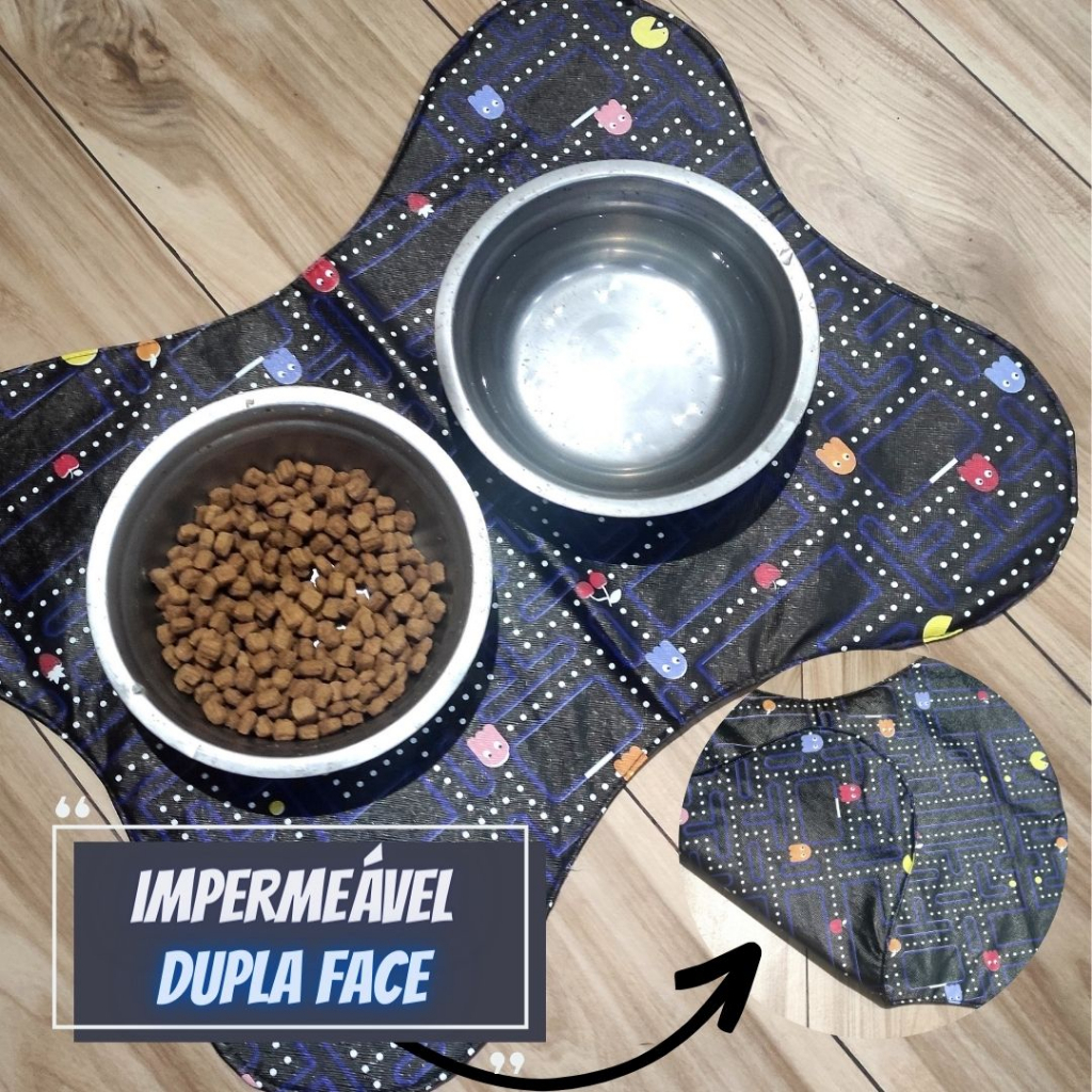 Jogo Americano do Pac Man para Comedouro Pet Impermeável e dupla face - Madiba Pet