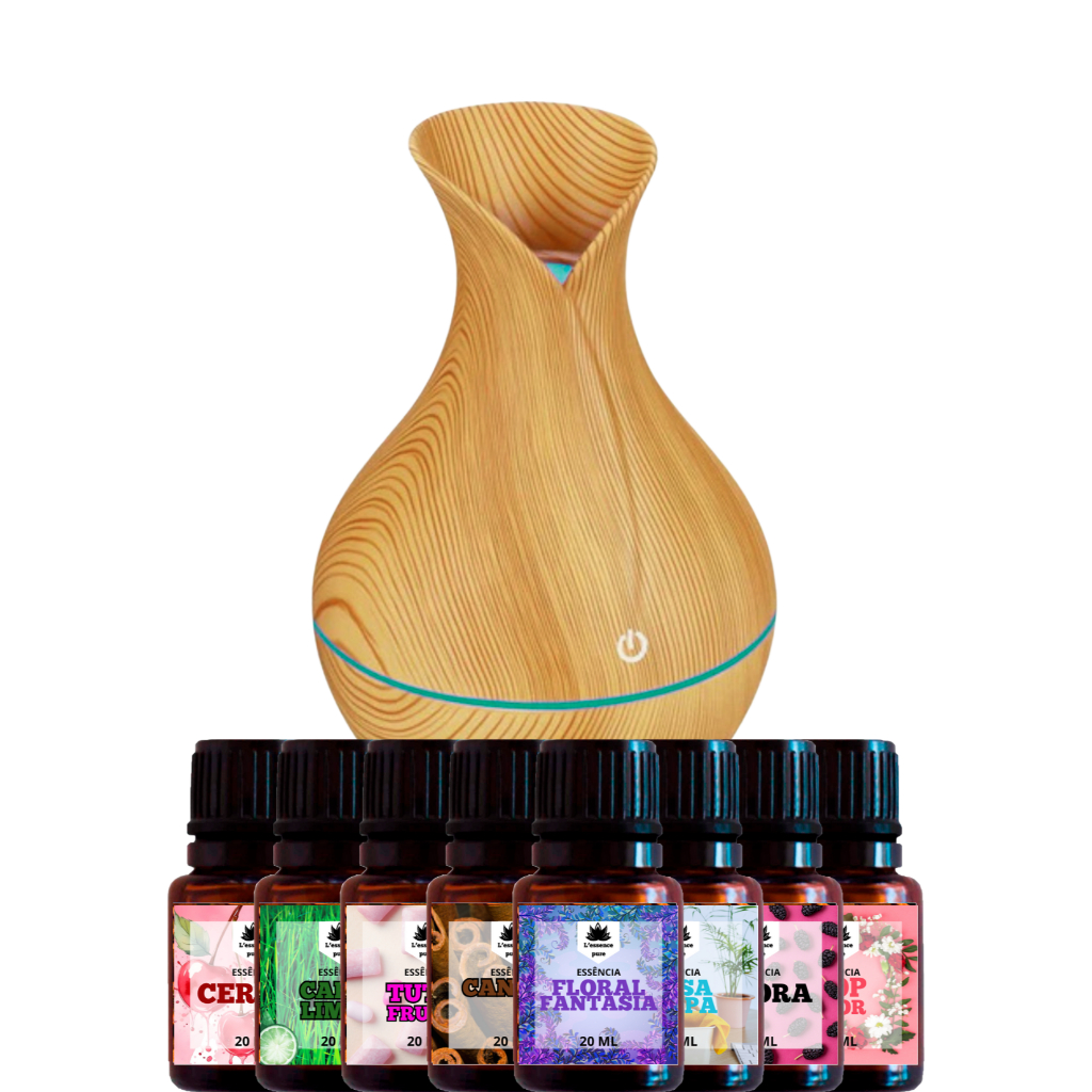 Kit de Umidificador Vaso com 8 Essências Hidrossolúvel | Modelo Vaso Enviamos Cores Sortidas!