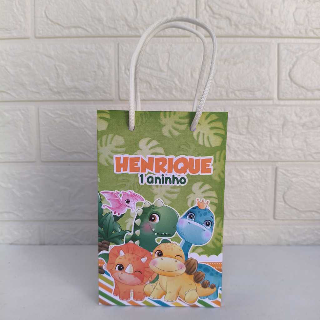 Sacolinha Personalizada Dinossauro baby - Dino Cute - PEGUE E MONTE - Lembrancinhas para Aniversario