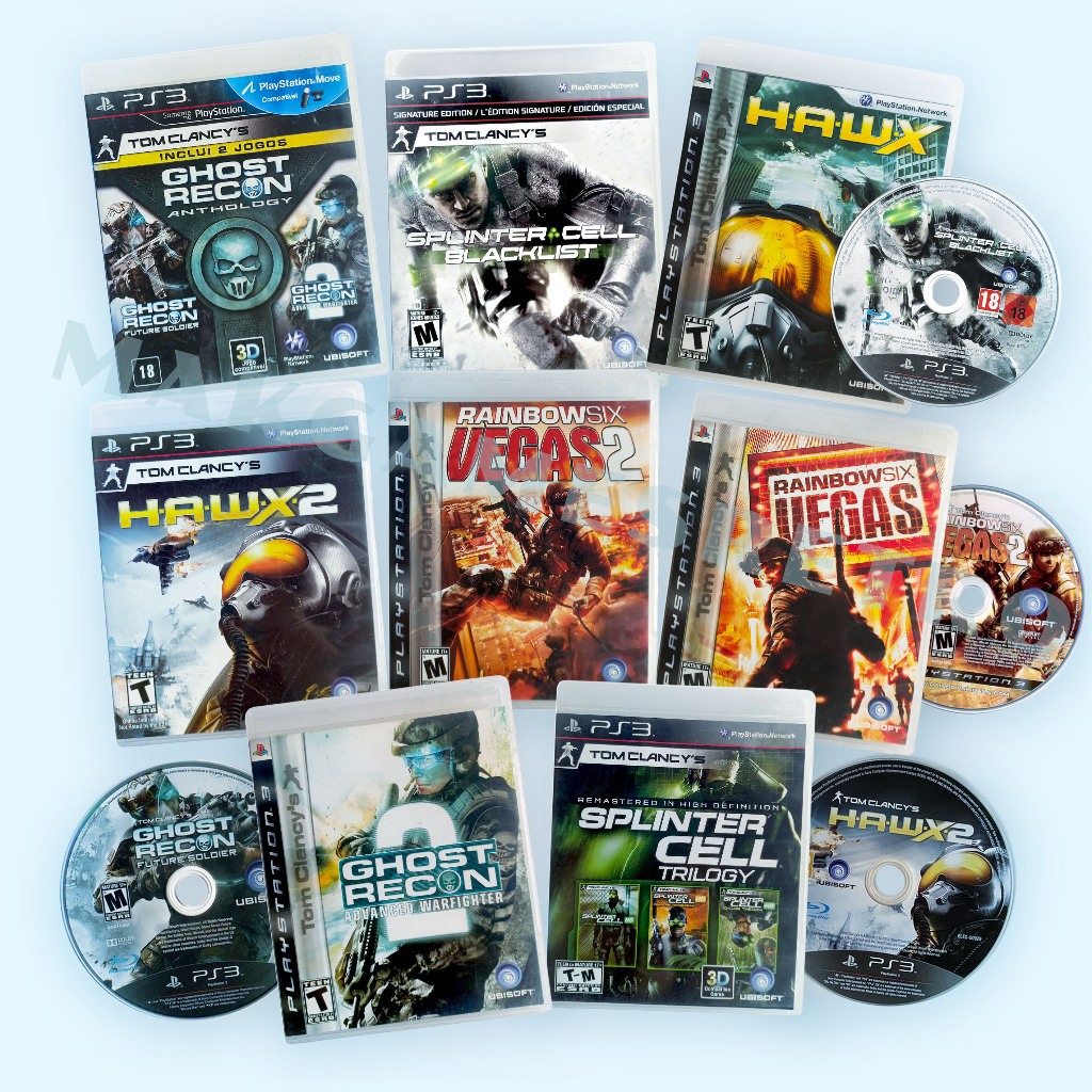 Jogos Tom Clancy's Unidade PS3 Variações Splinter Cell Blacklist, Rainbow Six Vegas, Ghost Recon e Haws