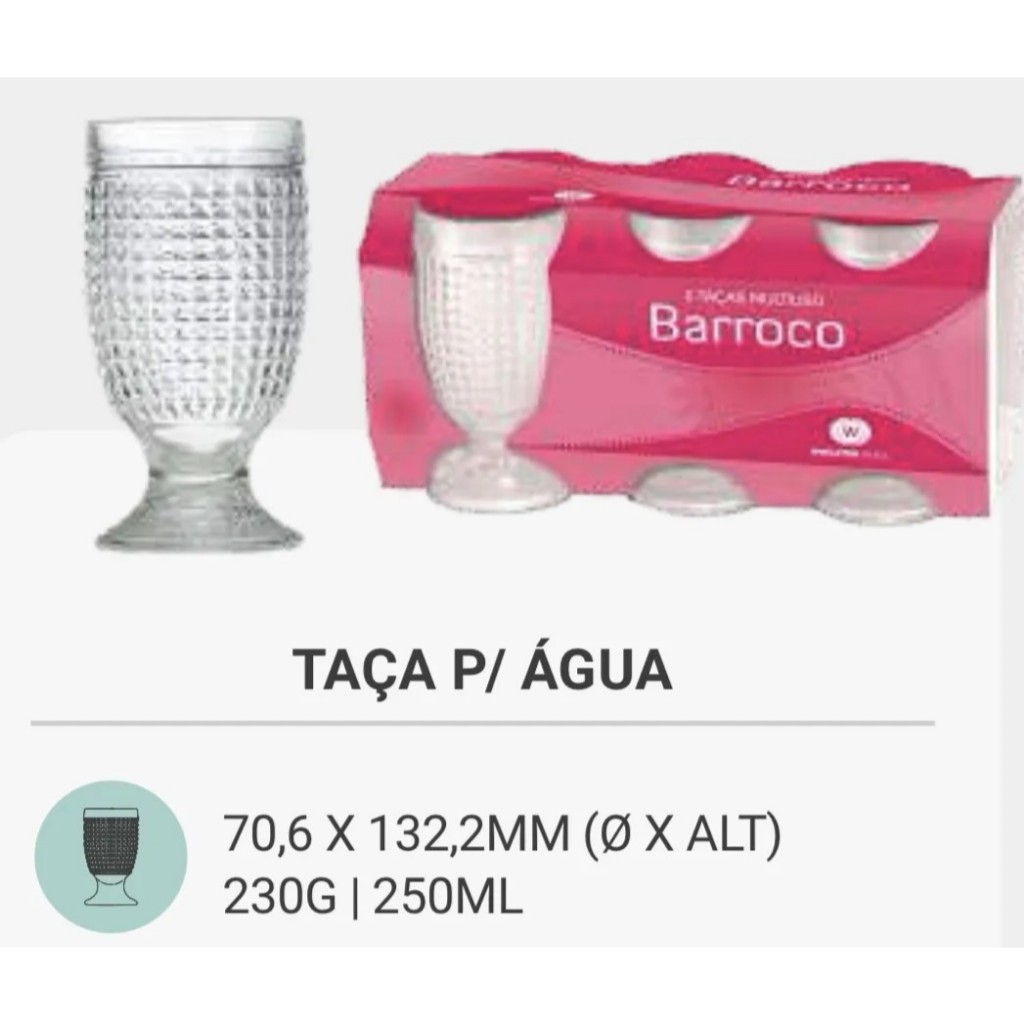 Conjunto 6 Copos Taças de Vidro 250ML para Água, Suco e Refrigerante Coleção Barroco em Oferta na Shopee