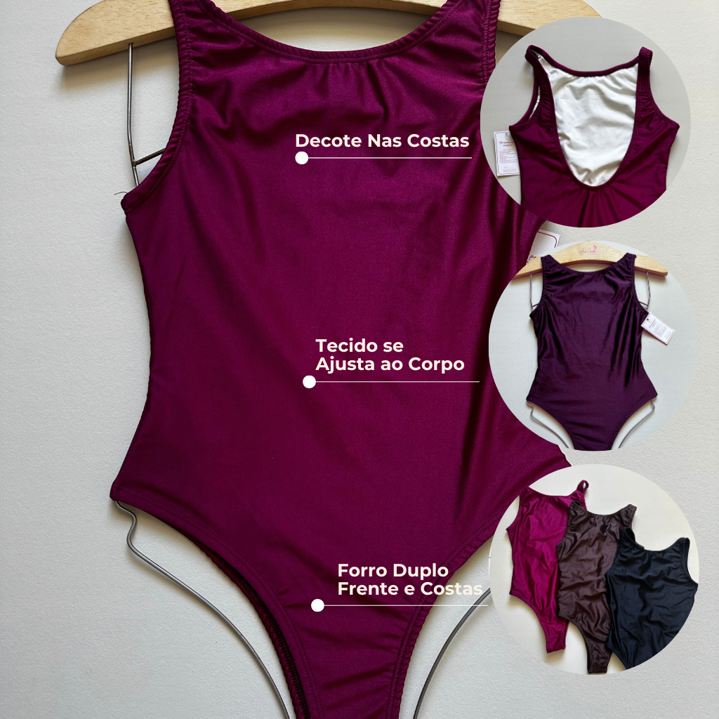 Maiô Body Feminino Decote canoa Decote Cavado Costas Nuas