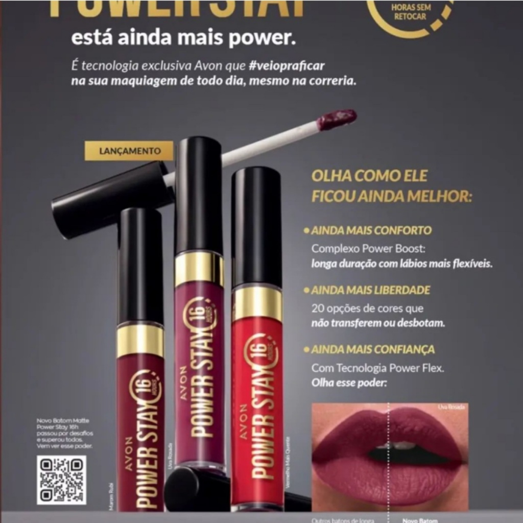 Batom Power Stay Avon Original | Longa Duração 16h | Matte Intenso e Confortável em Oferta na Shopee