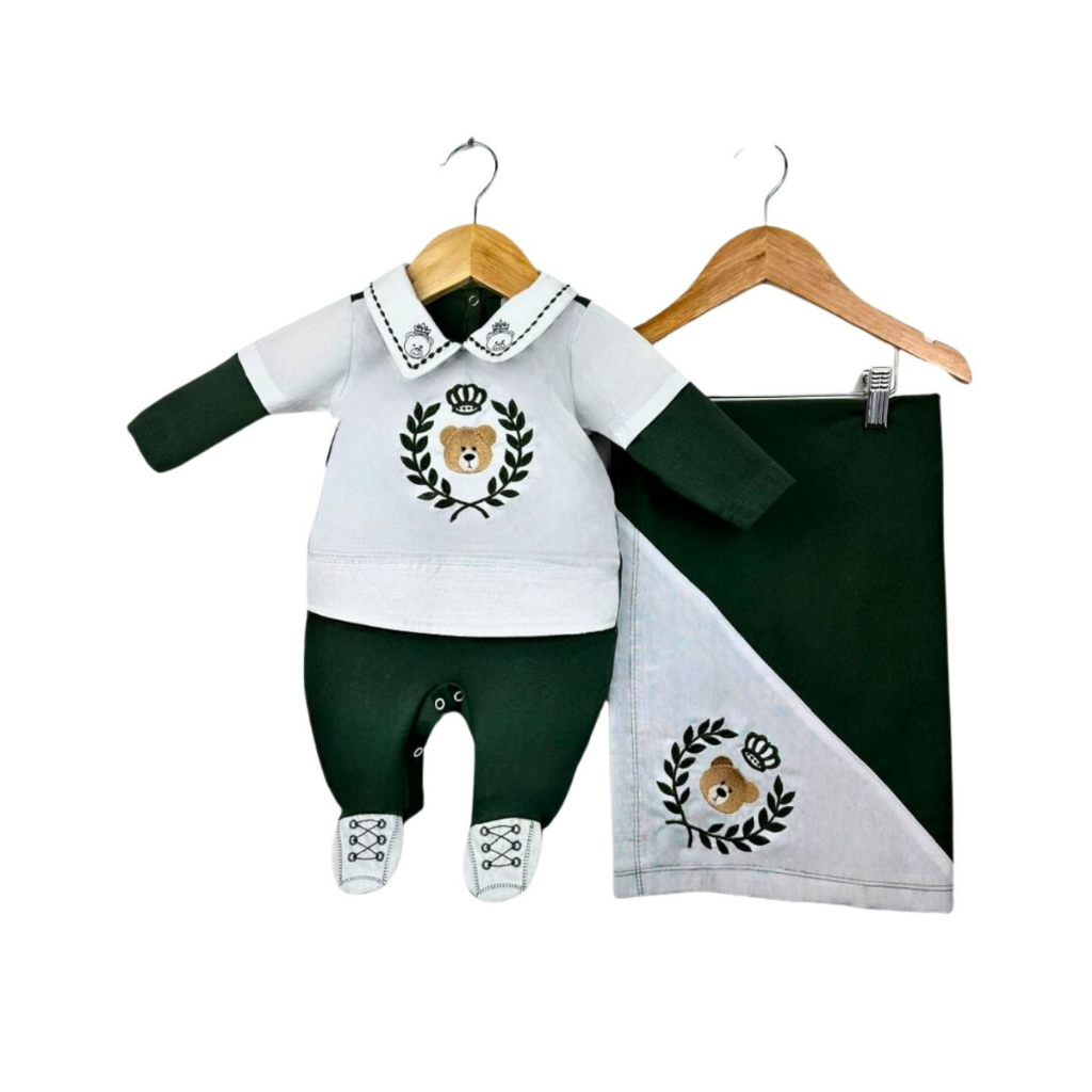 Kit Saída de Maternidade Enxoval Infantil Conjunto de Roupa para Bebê Menino 100% Algodão Urso