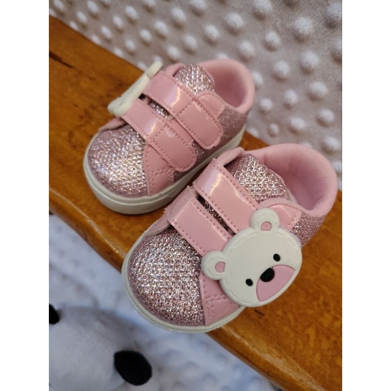 Tênis rosa ursinha bebê menina número 16 ao 22 sola sapatinho bebe sapato sapatinho bb calçado tenis