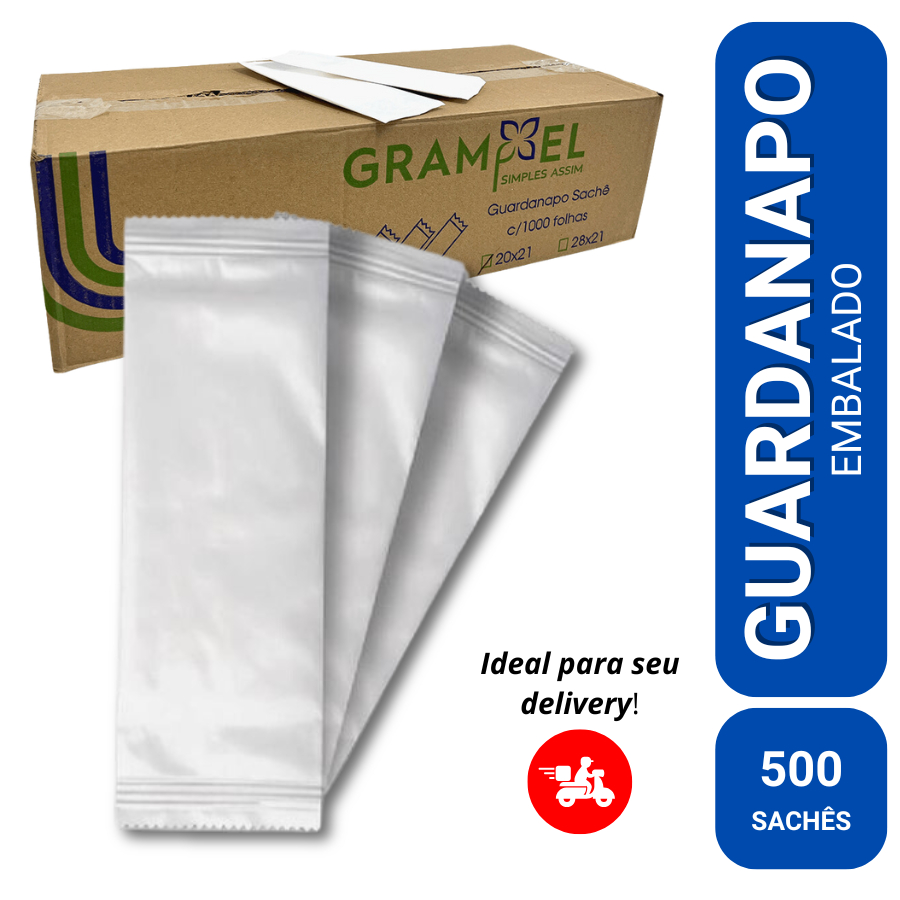 Guardanapo Sachê Delivery embalado 2 a 2 - 500 sachês 20x21cm - 1000 folhas